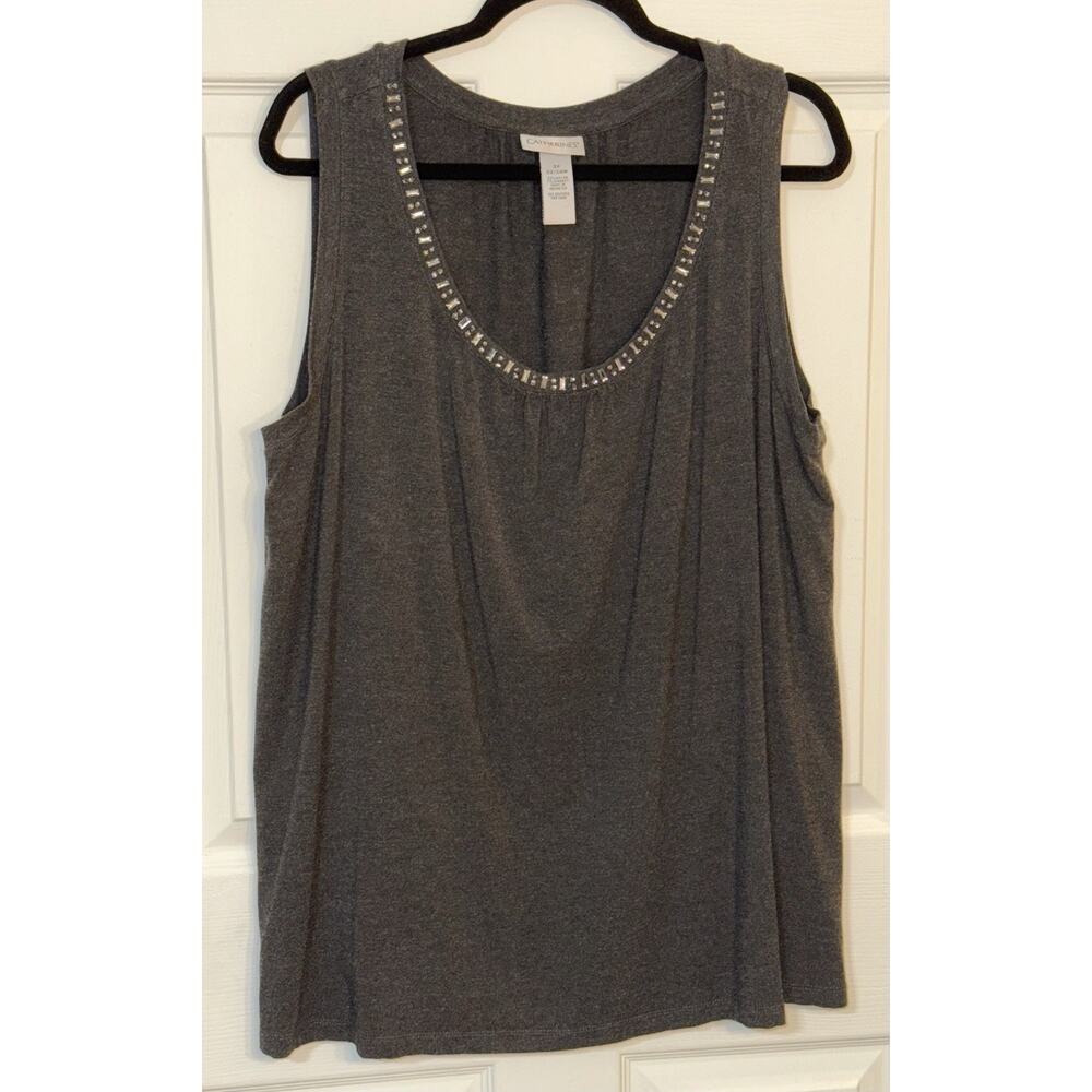 Catherines Stretch Tunic Tank Top With Rhinestones And Beading Size 2X (22/24W)